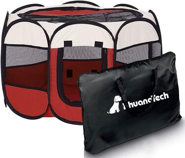 Клітка-манеж для тварин XhuangTech: собаки, коти, цуценята, 80x80x58.4 см, м'який матеріал, портативна, складна, для дому та вулиці, бежево-червона