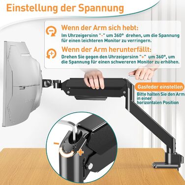 Кріплення для монітора ELIVED EV3227 для моніторів до 49 дюймів, вантажопідйомність до 20 кг, VESA 75/100 мм, газ-амортизатор, регульований нахил, поворот, оберт