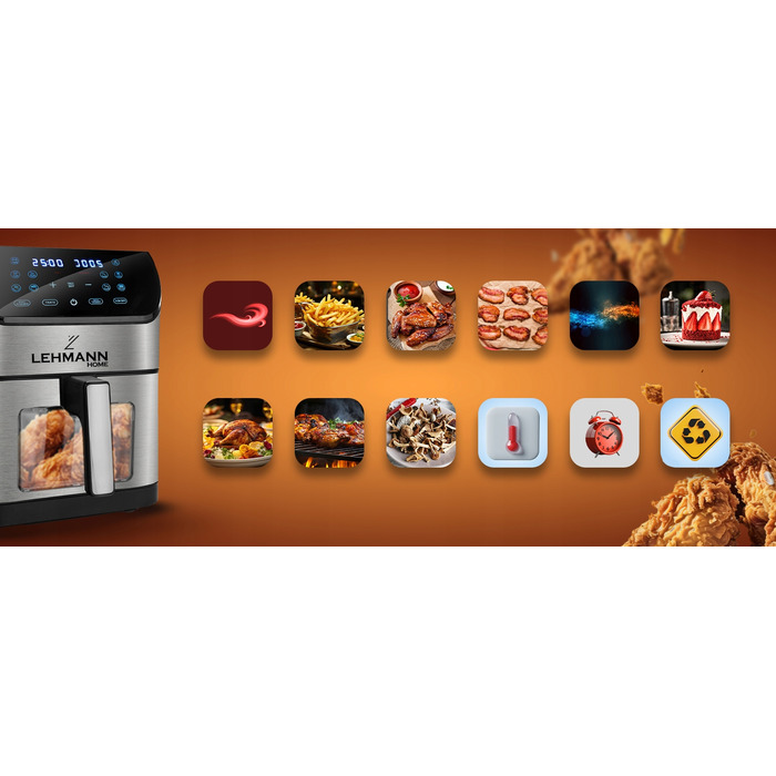 Аерофритюрниця Lehmann 8 л, 1800 Вт з вікном для перегляду