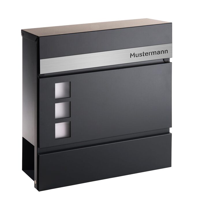 Поштовий ящик Forgard Helsingborg антрацит з газетницею, персоналізований, з нержавіючої сталі з іменем родини, комплект для монтажу (RAL 7016)