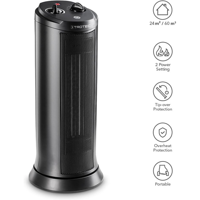 Обігрівач керамічний Trotec TFC 19 E - 1200/2000 Вт, термостат, осциляція 70°, для приміщень 24-60 м²