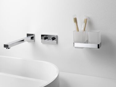 emco LOFT double-glazed glass holder for wall mounting, elegant and compact toothbrush holder made of aluminum and crystal glass, high-quality chrome and satin-finish toothpaste cup, Chrome