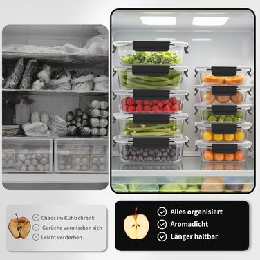 Набір контейнерів для зберігання їжі з кришкою, 20 шт. (10 контейнерів, 10 кришок), безпечні для миття в посудомийній машині, морозильної камери та мікрохвильової печі, витікання запобігаються, сучасний дизайн, чорний колір (FE1537)