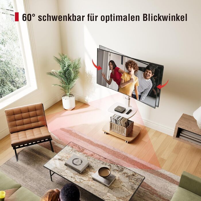 AOKCOS Rolling TV Stand with Wood Shelf - Adjustable Height & Swivel - Fits 32-65 Inch TVs - Up to 40kg, VESA 400x400mm