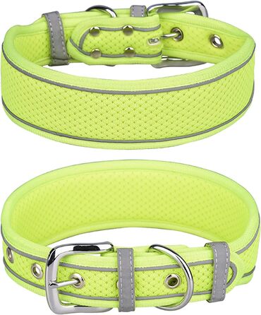 Великий нашийник для собак, сітчаста тканина, дихаючий, м'яко підшитий, світловідбиваючий, для середніх та великих собак (M, зелений) M Зелений