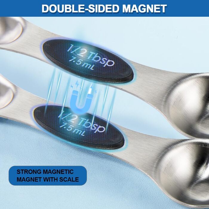 14-Piece Measuring Cup and Magnetic Measuring Spoon Set, Stainless Steel, 5 Measuring Cups with Silicone Handles, 8 Double-Sided Magnetic Measuring Spoons, and 1 Leveler (no duplicate specifications), Black