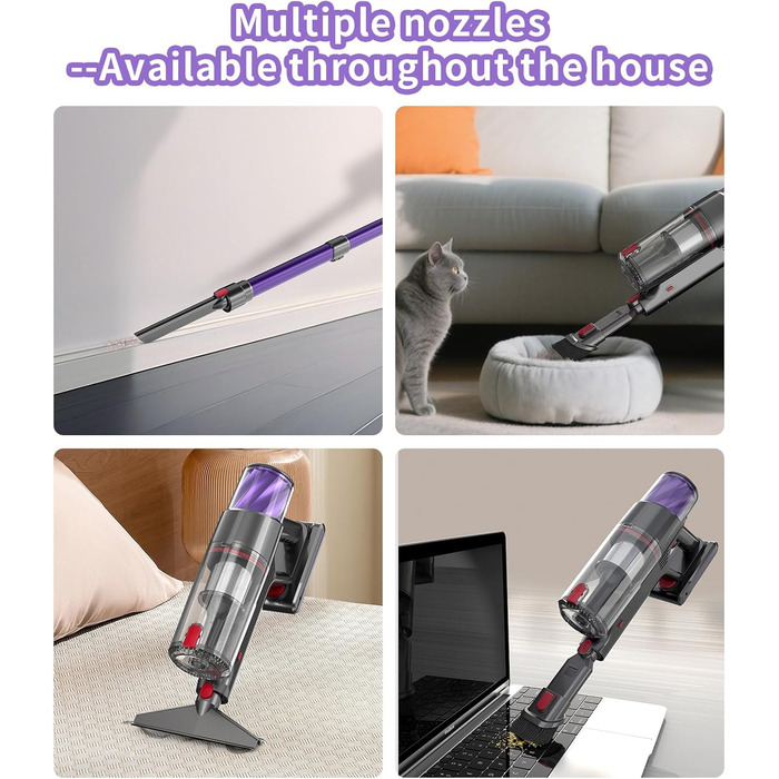 Бездротовий акумуляторний пилосос 550W, потужність 50Kpa, без мішка, з сенсорним екраном, антинамотування, для килимів, твердих поверхонь, авто