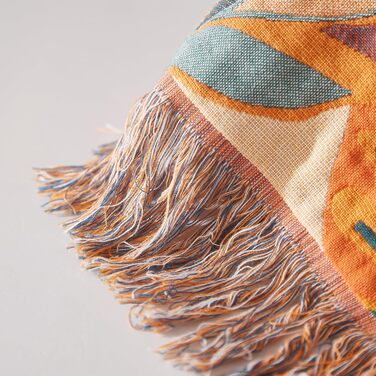 Богемна ковдра Softexly Boho Decke 100% бавовна – двостороння муслінова ковдра 150x200 см, м'яка софа та покривало для ліжка, естетичний дизайн, ідеально підходить для вітальні та спальні, помаранчевий/зелений, Blütentraum