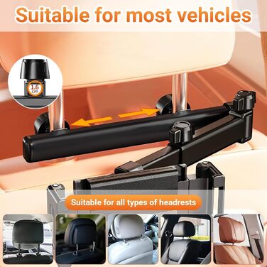 Автотримач для планшета та смартфона: двоосьовий, висувний, 360° обертання, для iPad, iPhone та інших пристроїв 4.7-12.9 дюймів