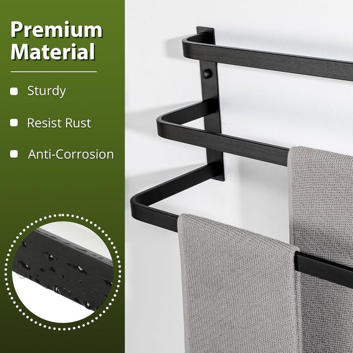 Тримач для рушників SAYAYO, чорний, 64 см, 3 стійки, для ванної кімнати та кухні