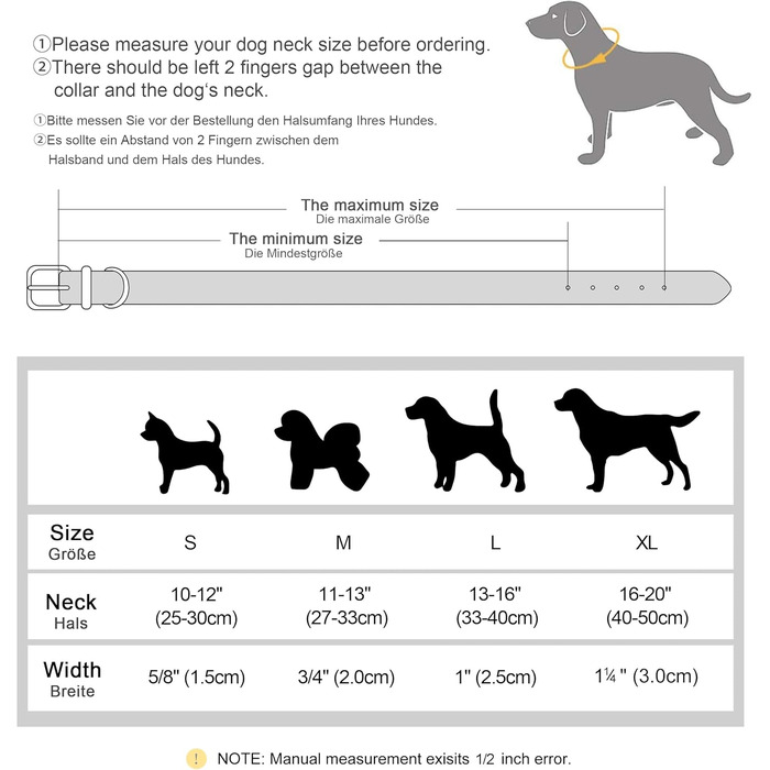 Нашийник для собак Didog з м'якої шкіри, регульований, з нержавіючою металевою застібкою, L (33-43 см, 10-20 кг, Колір: Коричневий)