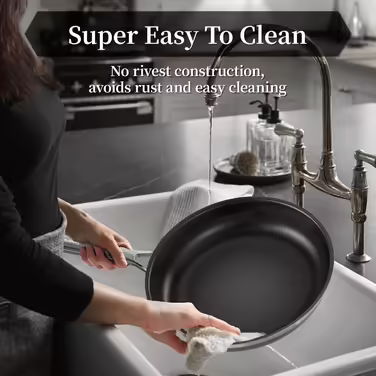 Innerwell Titan Ceramic Frying Pan 28 cm, Induction Pan with Lid, Stainless Steel Pan with Non-Stick Coating, Oven-Safe, PFOA-Free, Suitable for All Cooktops, (24cm with Lid, Black)