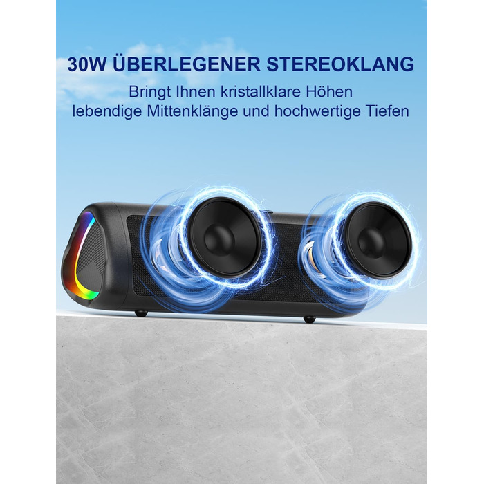 Портативна Bluetooth колонка UOHHBOE 30W з RGB підсвічуванням, TWS Stereo, водонепроникність IPX5, 24 години роботи, 30 метрів, функція гучного зв'язку, трикутна форма