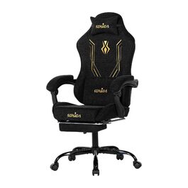 Ігрове крісло SUKIDA Ergonomic з тканини шеніль, з підставкою для ніг, підголівником та поперековою підтримкою, дихаючий матеріал, навантаження до 150 кг, чорне