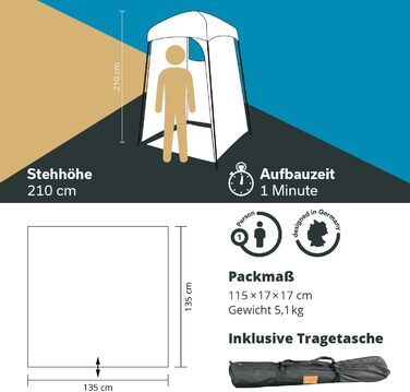 Skandika Camping Shower Tent | Changing Tent with 210cm Height, Silver-Coated, Private, Separate Ground Sheet, Coverable Window with Mosquito Net, Shower Attachment | Toilet Tent (Quick Setup)