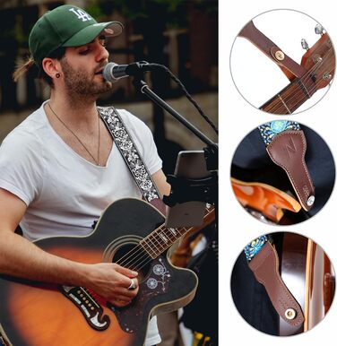 Гітарний ремінь Nefelibata Banjo-Gurt, 5,1 см, повна шкіра телятини, біла вишивка квітів