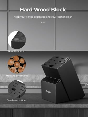D.Perlla 15-Piece Self-Sharpening Knife Block Set - Professional Stainless Steel Kitchen Knife Set with Ergonomic Handles & Wooden Block