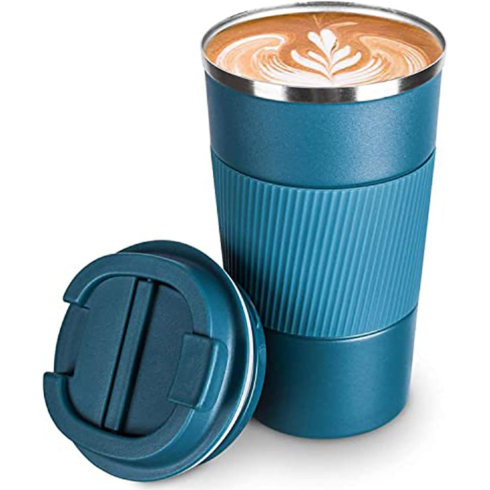 Термокружка-термос з нержавіючої сталі, 380/510 мл, з кришкою, для води, чаю, кави, подорожей, авто, з подвійними стінками (Блакитний)