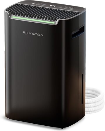 Зволожувач повітря Erikssøn з LED-дисплеєм, таймером та захистом для дітей | видаляє 20 л вологи на добу | для приміщень до 175 м³ | енергоефективний, з датчиком вологості, чорний