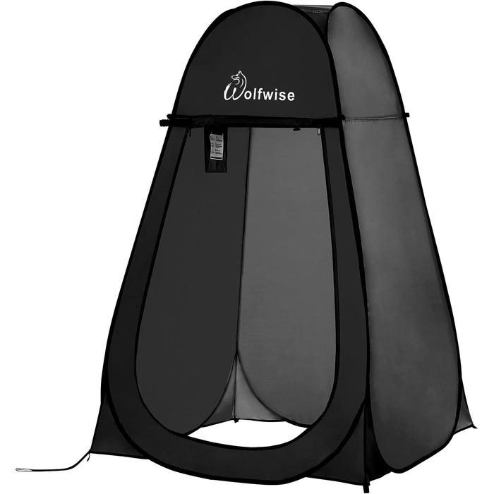 Portable Pop-Up Shower Toilet Privacy Tent - Outdoor Camping Toilet & Shower Cabin with Screen & Space for Hiking, Beach, and Travel (Black, L)