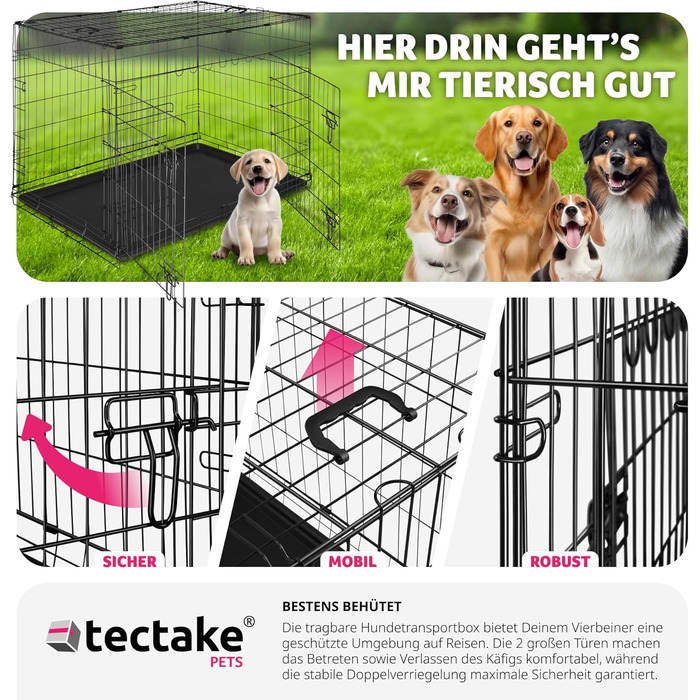 Транспортний вольєр для собак Tectake®: стабільний, розкладний, для колір, цуценят, в багажник, авто, кемпінг, квартира - 108 x 71 x 76 см