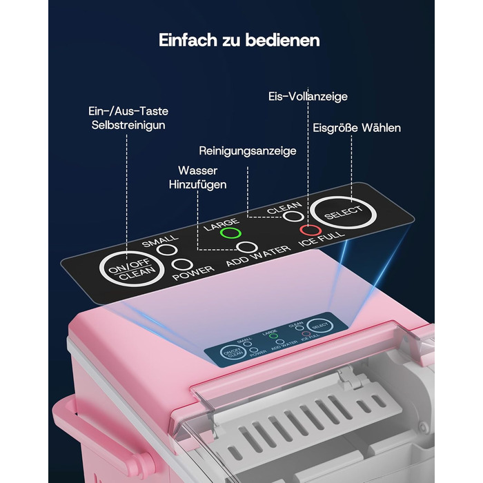 Машина для приготування льоду Upstreman BI12: рожева, автоматична очистка, для дому, кухні, офісу