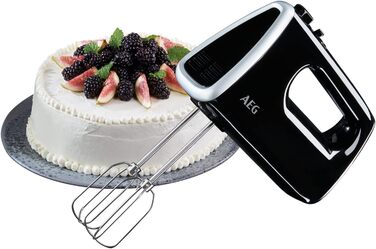 Міксер AEG HM3310: 350 Вт, 5 швидкостей, нержавіюча сталь, для приготування тіста та збивання, чорний/срібний