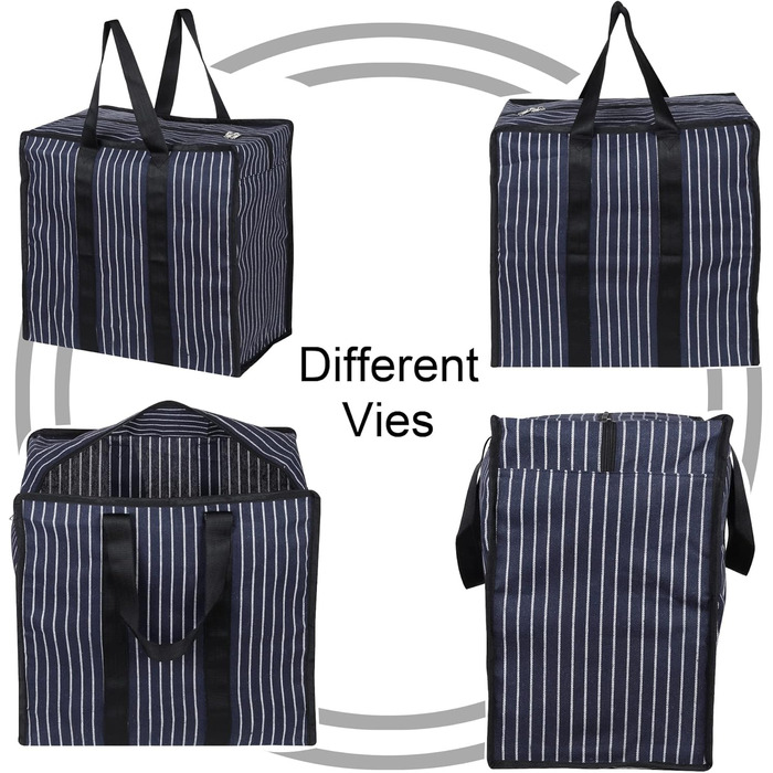 Double R Bags Multi-Purpose Canvas Shopping Bag, Extra Large, Durable, Reusable, with Strong Handles and Zippered Bottom (2 Pack, Navy Blue)