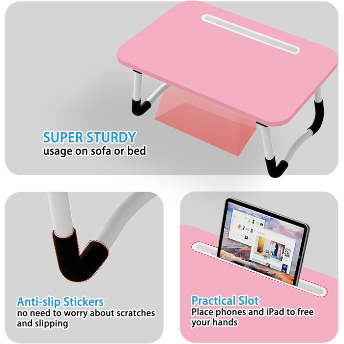 Стіл-підставка для ноутбука на ліжко - Laptoptisch 48 x 30 см, сірий/червоний, для їжі, читання, роботи