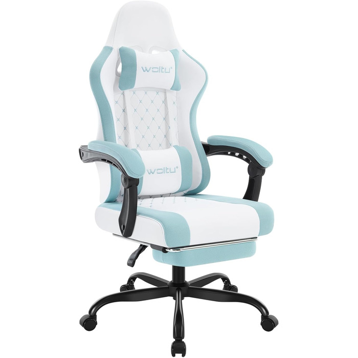 WOLTU Gaming Chair with Massage Function, Computer Chair with Pocket Spring Cushion, Ergonomic Gamer Recliner, Swivel Chair with Headrest, Lumbar Pillow, Footrest, Mesh Fabric, White+Blue, GS15bws White+blue Mesh Fabric