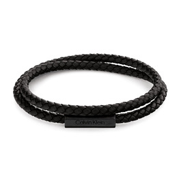 Чоловічий шкіряний браслет Calvin Klein LATCH Black подвійне обплетення