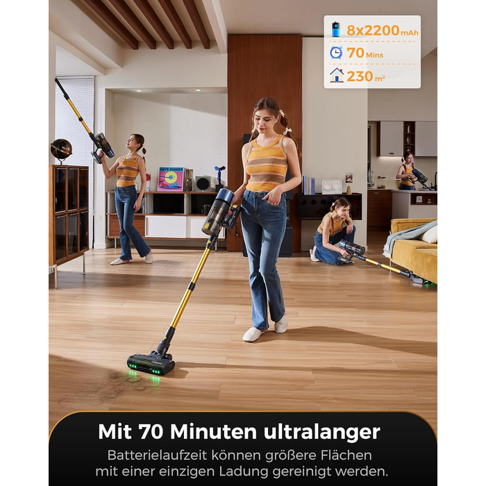 Бездротовий пилосос Proscenic P15: 55KPa, 580W, 70 хв, LED дисплей, антизаплутана щітка, фільтр GreenEye, для твердих поверхонь, килимів, шерсті тварин, авто