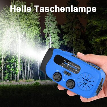 Радіо-кринка Notfall Weltempfänger 4000 mAh (14800 mWh) з 3 кабелями, AM/FM/WB, SOS-сигнал, ліхтарик, блакитне аварійне радіо