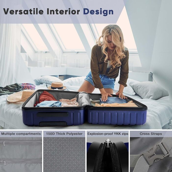 Набір валіз SHOWKOO 2 шт. з жорстким корпусом 65см+75см, розширюваний, ультралегкий, полікарбонат, з TSA замком та 4 колесами (L+XL) - Темно-синій