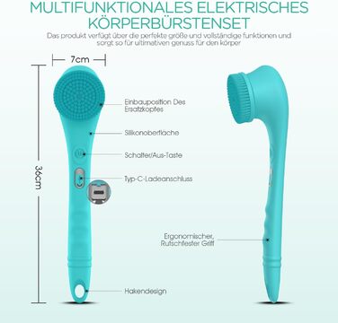 Електрична щітка для спини VOYOR BC300: масаж, ексфоліація, силікон, USB-зарядка, водонепроникна (IPX6)