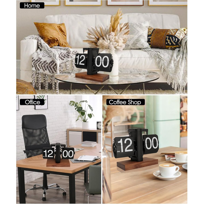 Yusat Retro-Flip Clock, Vintage Table Clock, digital, automatic flipping, battery-powered, mechanical desk clock, black, ideal for home, office, room decoration (Battery