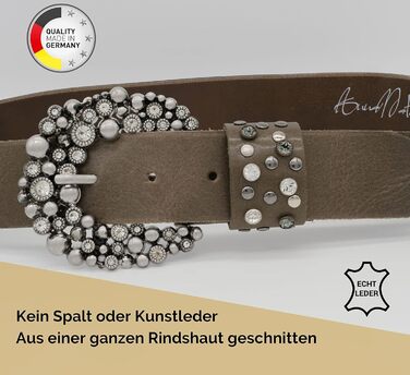 Жіночий шкіряний ремінь AnnaMatoni з розкішною стразовою пряжкою 4 см, Німеччина, сірий (100 см)