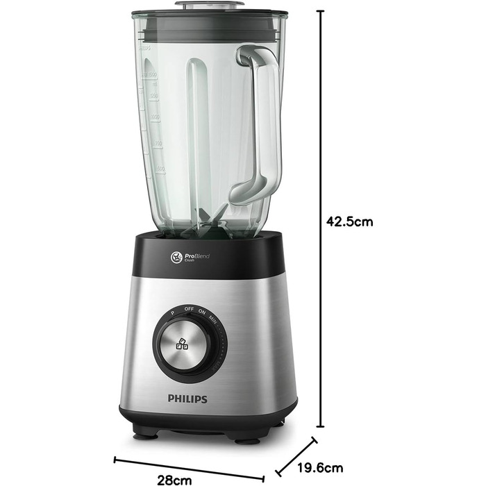 Philips Blender and Smoothie Maker – 1000W, 2-Liter Glass Jar, HomeID App, Variable Speed, ProBlend Crush, Drinking Cups (HR3573/90)