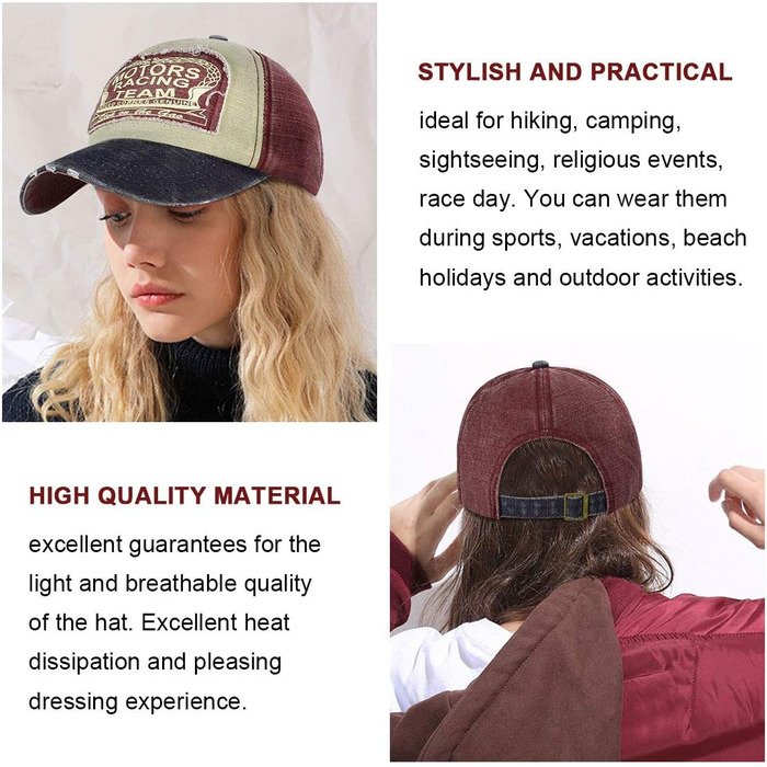 Кепка бейсболка Tuopuda Retro Vintage з регулюванням, унісекс, для мотоциклів, водіння, літня, морського кольору та червона