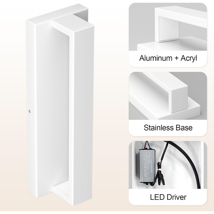 Klighten LED настінна лампа 16W, тепле світло 3000K, для вітальні, спальні, коридору, балкону, сходи, з алюмінію та нержавіючої сталі