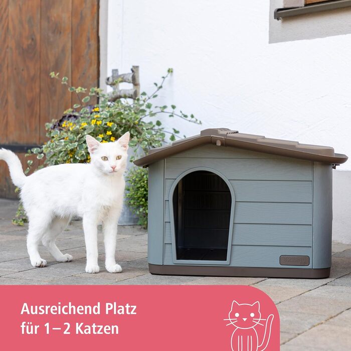 Kerbl Cat House Paola Eco (Cat Shelter UV and Weather Resistant, Cat Cave Indoor and Outdoor, Pet House, 60 x 51 x 41 cm, grey-green/brown) 81341