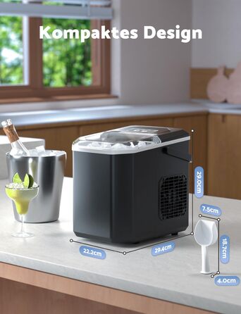 Машина для приготування льоду, 12 кг/24 год, 9 кубиків за 6-8 хв, з обертовим лотком та ручкою, для дому/кухні/кемпінгу, об'єм 1,5 л