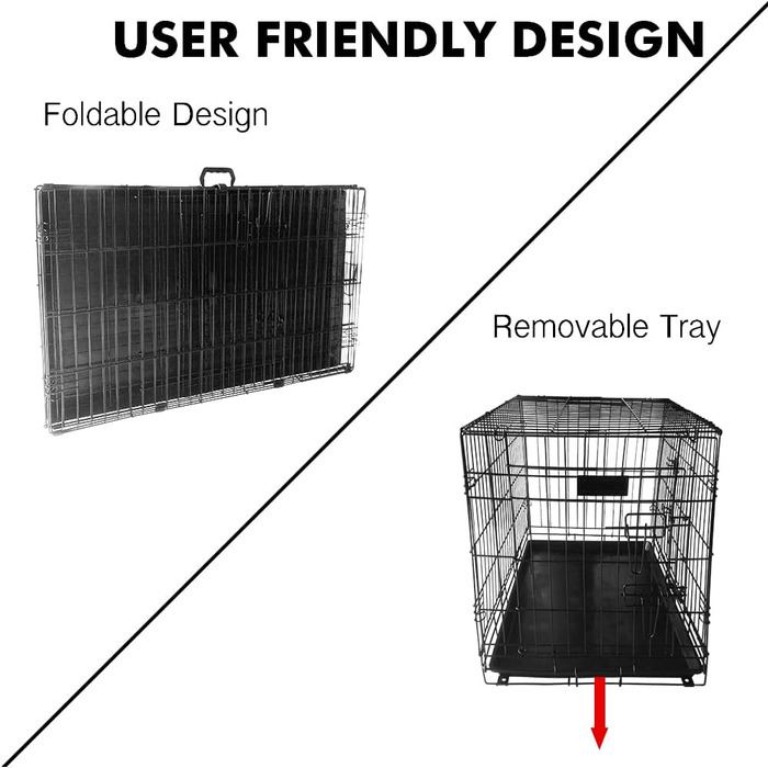 Клітка для собак 91 x 56 x 62 см, складана, з 2 дверцятами, переносна клітка для собак, автоклітка, з піддоном, дротяна клітка для собак