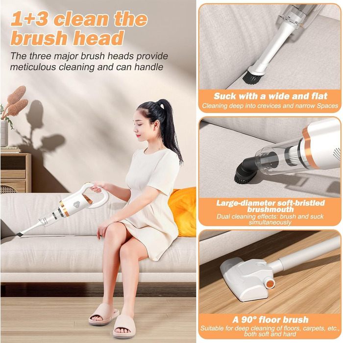 Бездротовий пилосос Yaasier: потужний акумулятор 35KPA, 40 хвилин роботи, для тварин, килимів та авто, білий