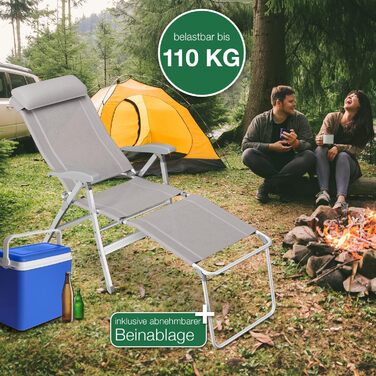 ELONEO Folding Camping Chair with Removable Footrest, Folding Chair Made of Aluminum, Folding Garden Chair, Reclining Chair with Adjustable Backrest, Taupe Camping Chair with Footrest (Basic) Taupe