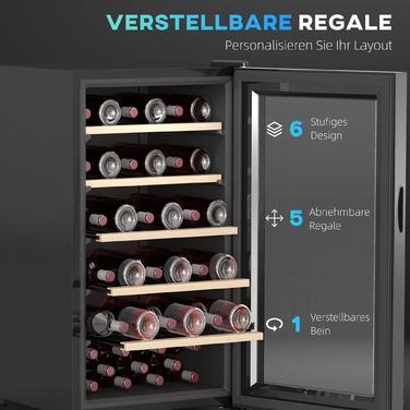 HOMCOM Wine Refrigerator 41 Bottles 91L 5-20℃ Compressor Beverage Refrigerator with Glass Door, LED Light, Bottle Cooler with Touch Screen, Small Wine Cabinet Black | Aosom