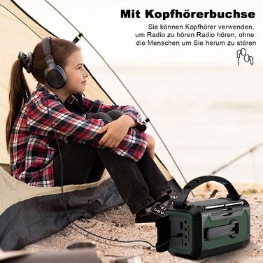 Радіоприймач Kurbelradio на сонячній енергії з ручним заводом, 12000mAh, 7-в-1, SOS, ліхтарик, компас, зелений