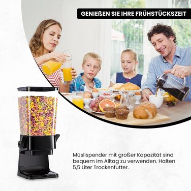 Диспенсер для мюслі та сухих сніданків PLATINUM GOLD, 5,5 л, скляний, чорний, для солодощів і корму
