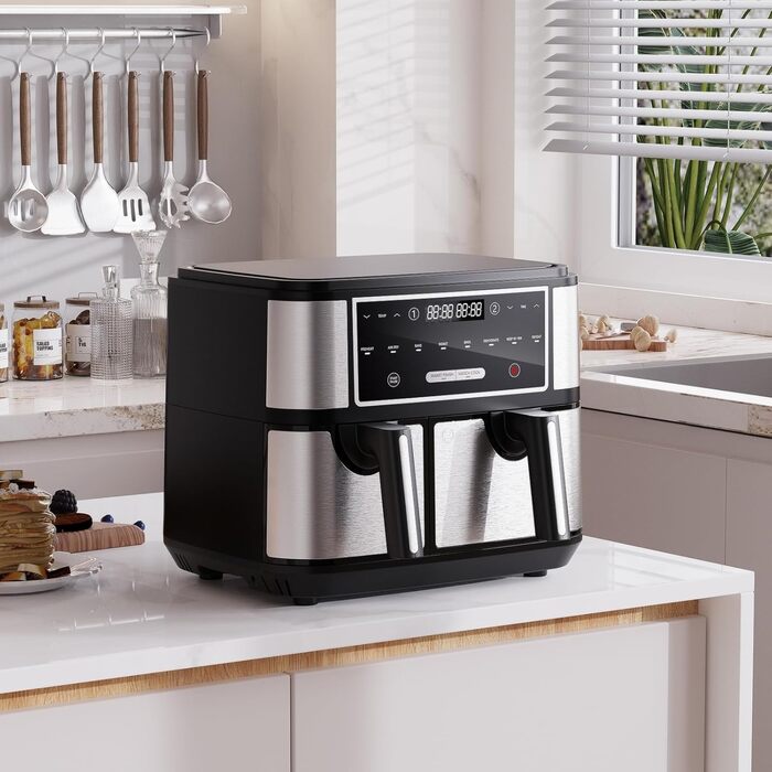 Euary Max Dual Zone 10L цифрова аерофритюрниця з двома незалежними кошиками 4 л та 6 л для сім'ї, 8-в-1, з рецептурником, таймером і регулюванням температури