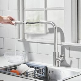 Кран кухонний Rozin чорний матовий з висувною лійкою 360° для мийки, з двома режимами, з донним клапаном